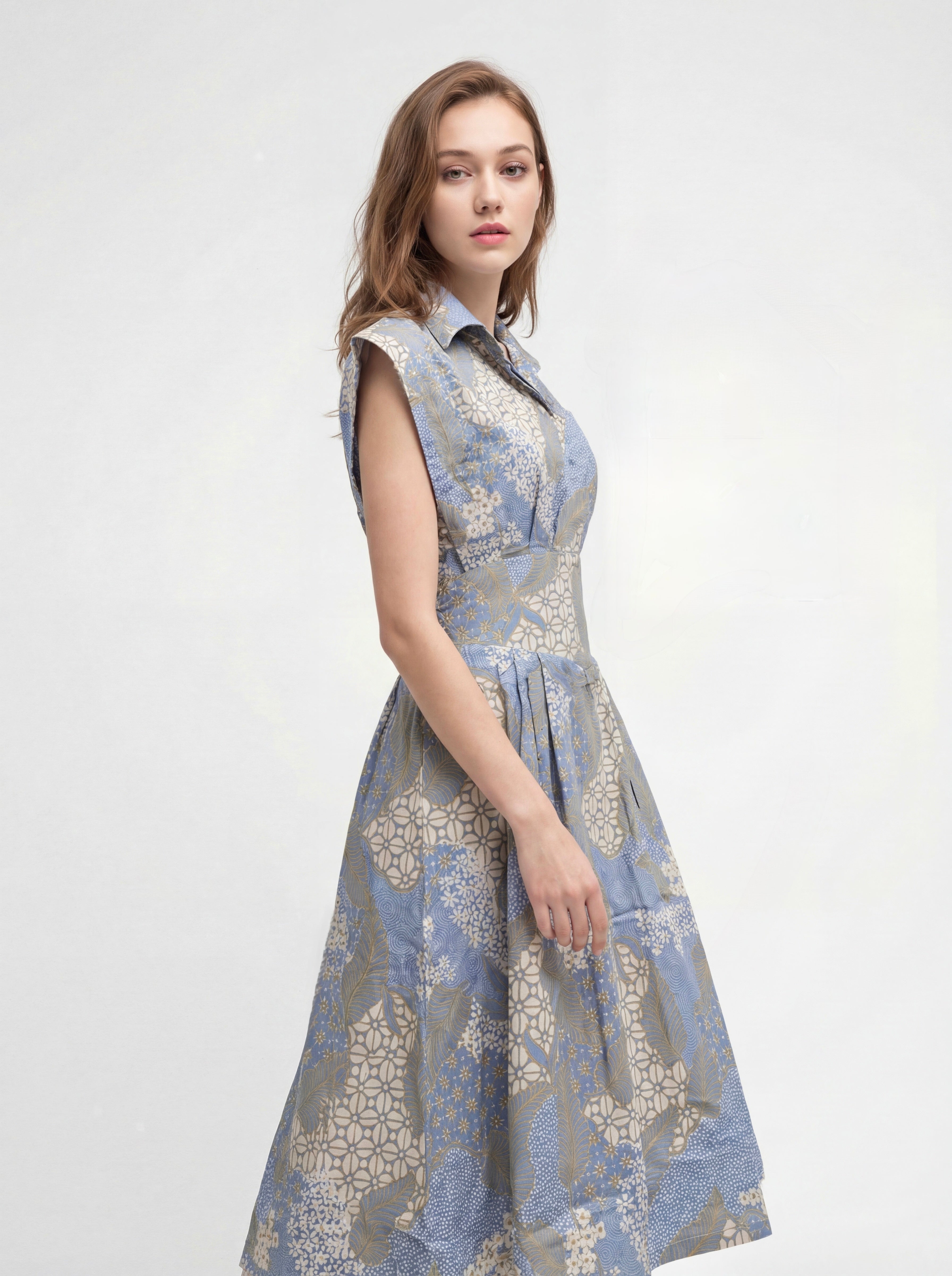 Women's Batik Cap Sleeve Dress - Azure Bloom