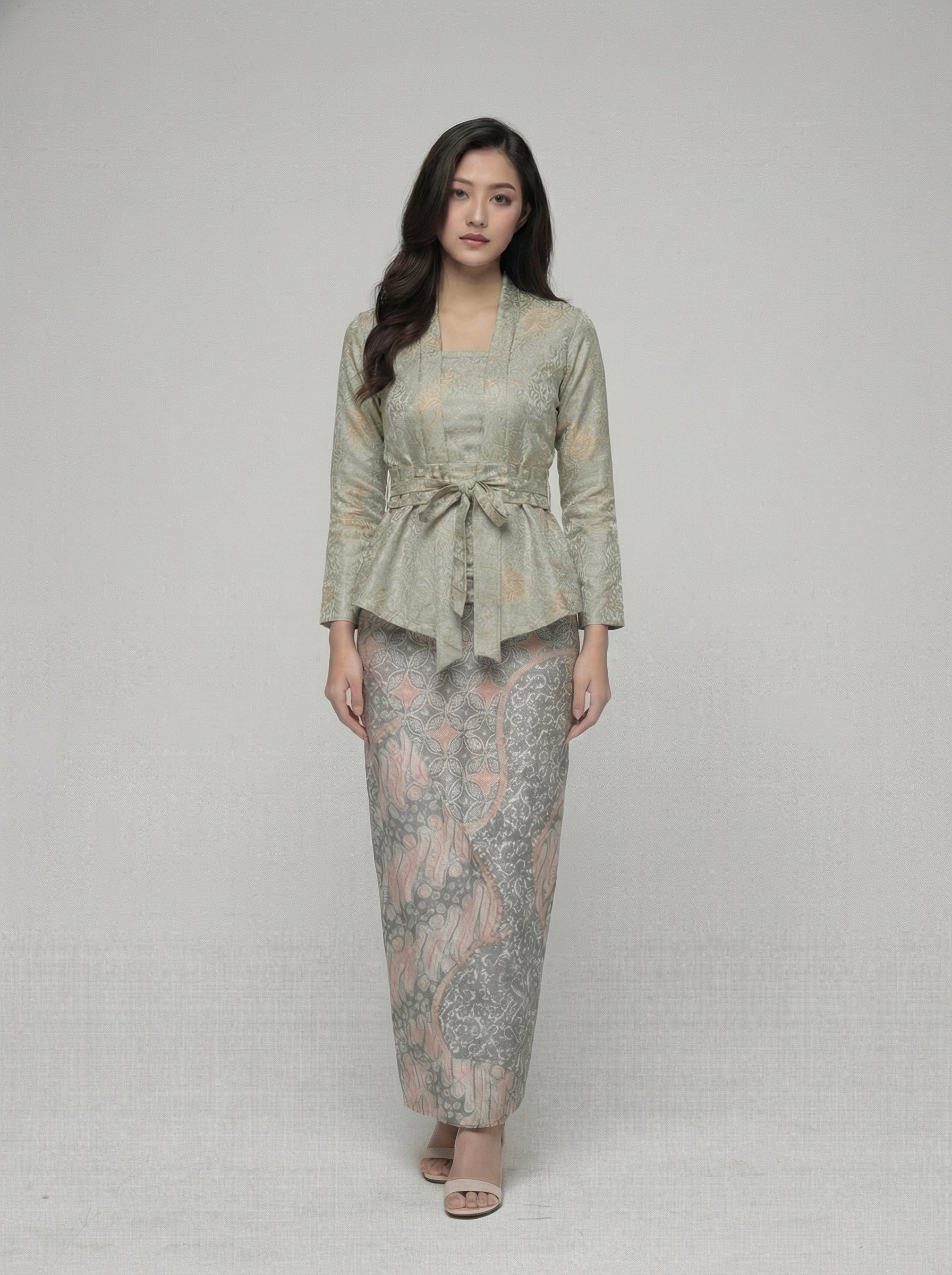 Women's Batik Kebaya - Clara - Sage/White