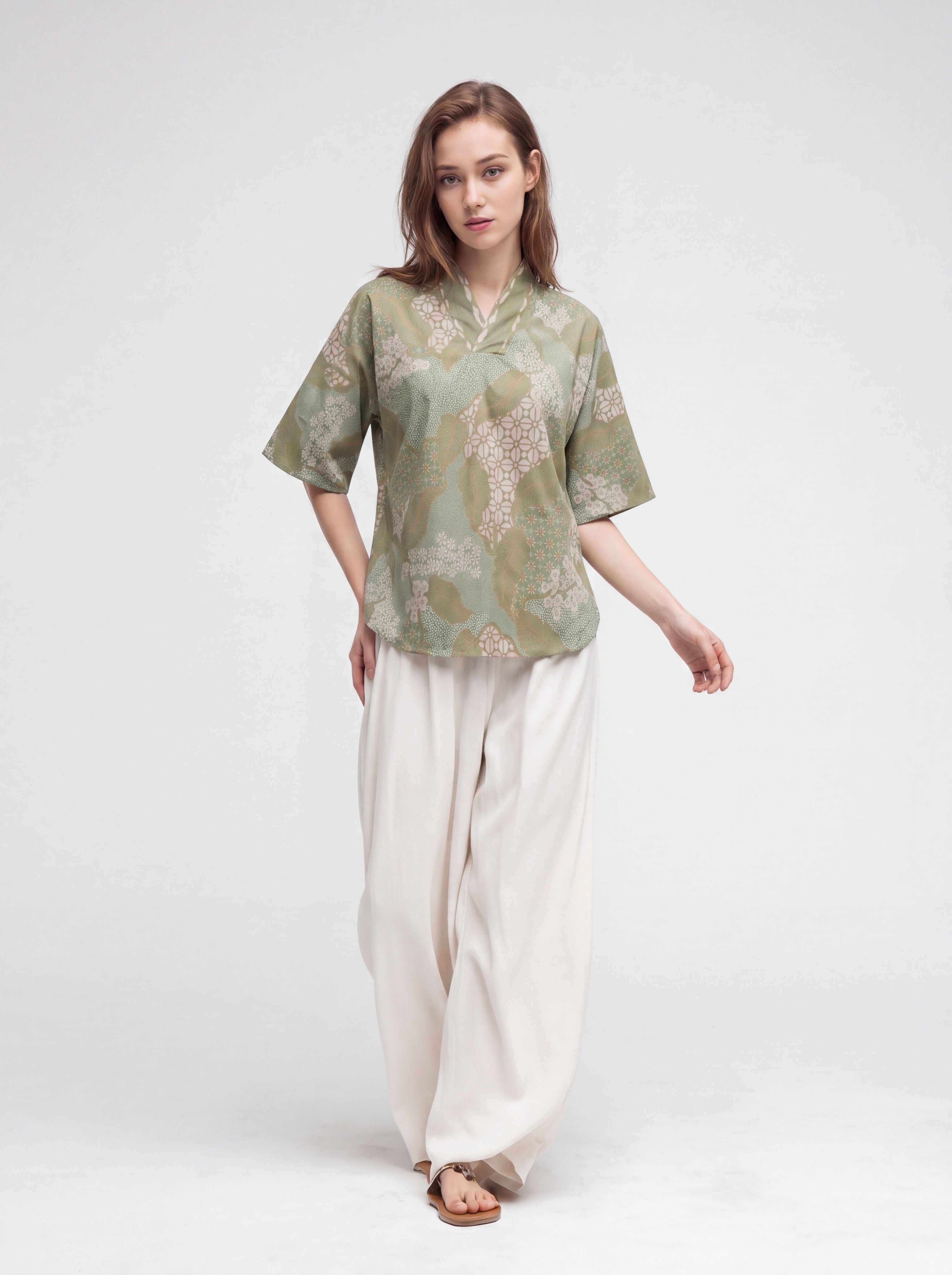 Women's Batik Kimono Top - Quiet Bloom