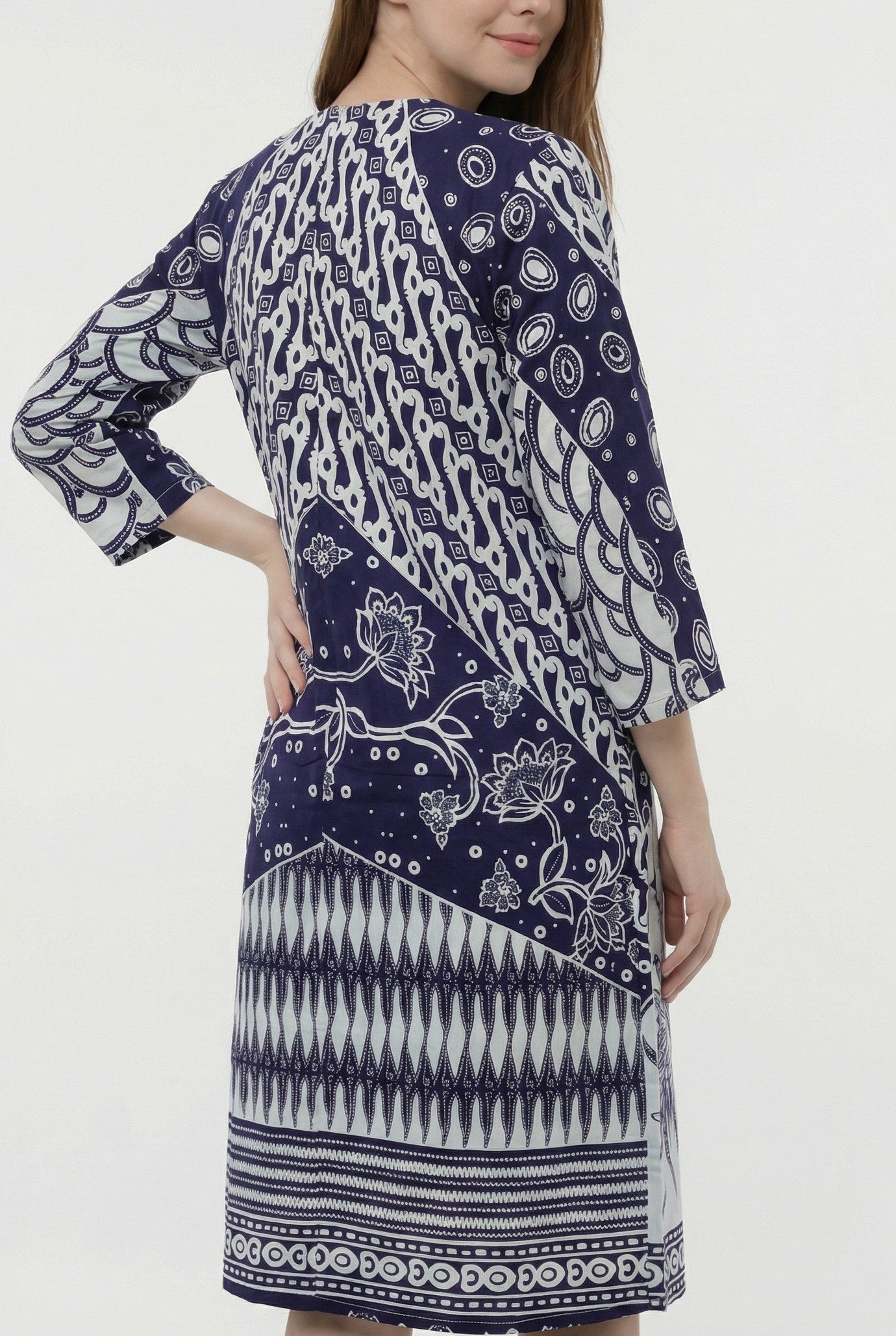Women's Batik Kimono Dress - Blue Floral