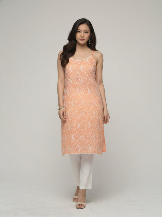 Women’s Batik Kurti – Peach Blossom Sleeveless