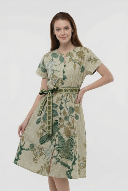 Women's Batik Midi Dress - Peony Bird Paradise