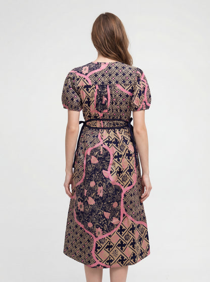 Women's Batik Puff Sleeve Dress - Artistic Heritage