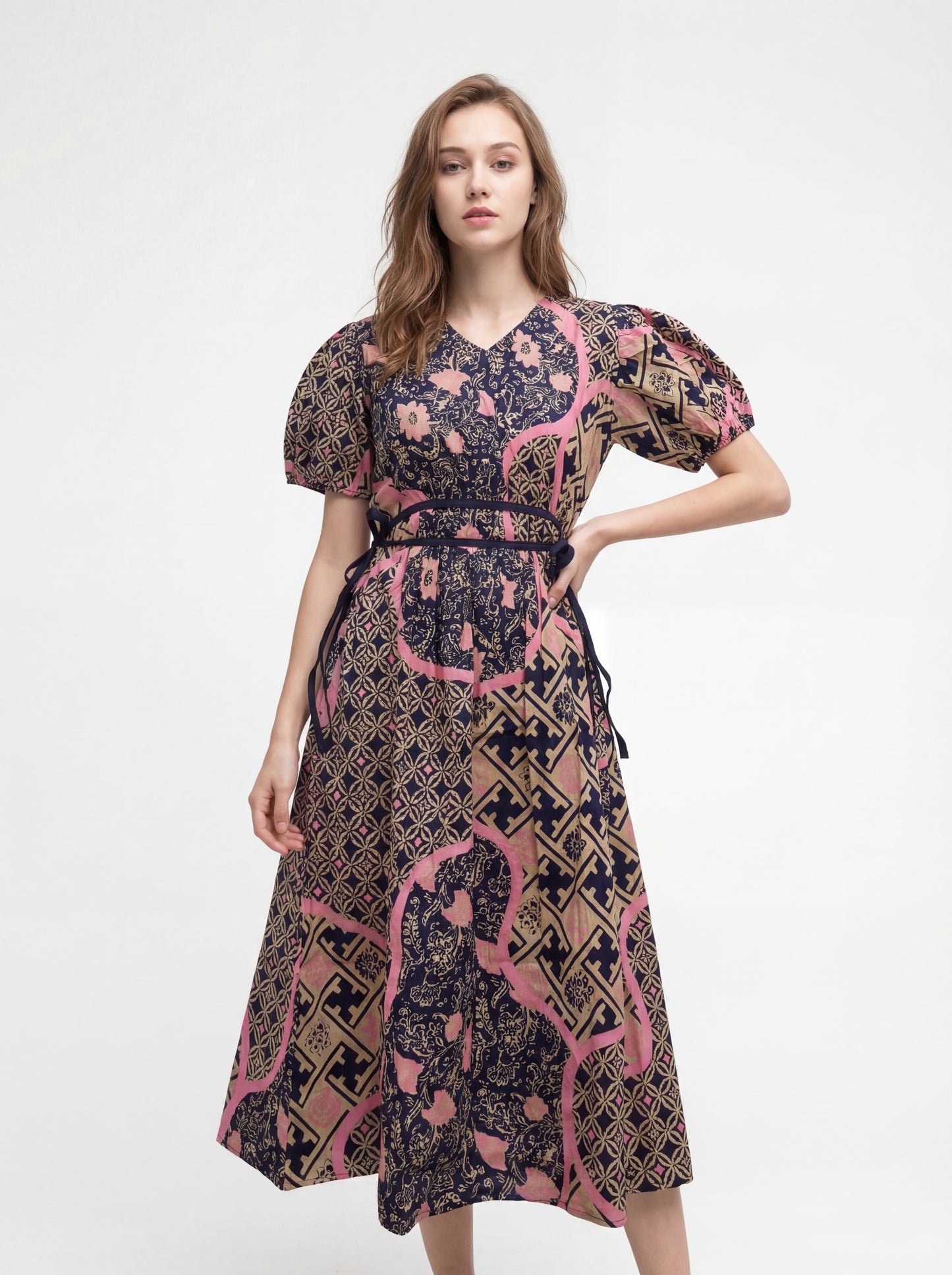 Women's Batik Puff Sleeve Dress - Artistic Heritage