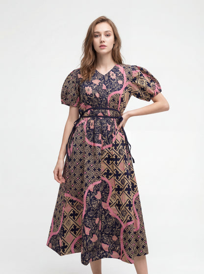 Women's Batik Puff Sleeve Dress - Artistic Heritage
