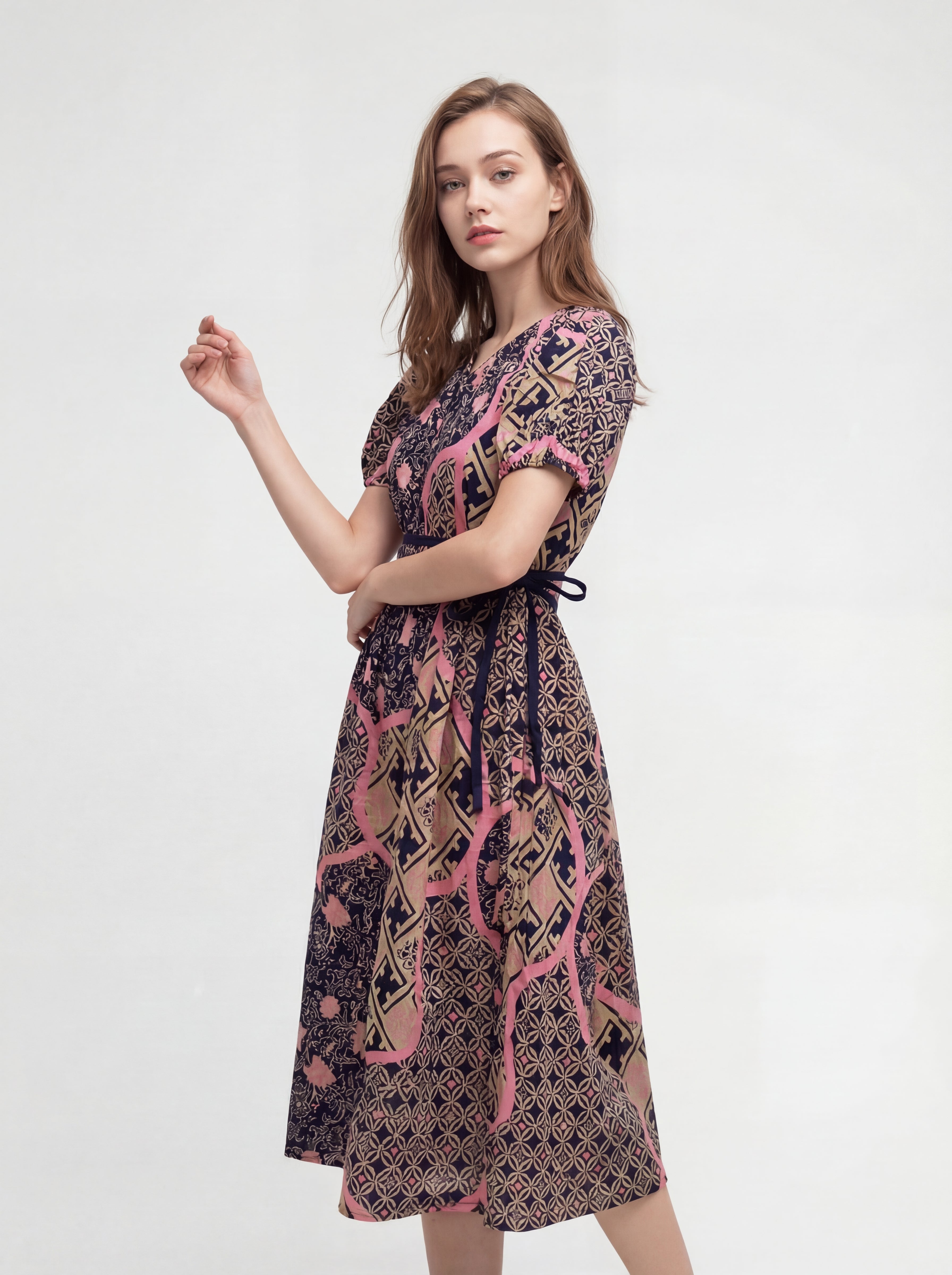 Women's Batik Puff Sleeve Dress - Artistic Heritage