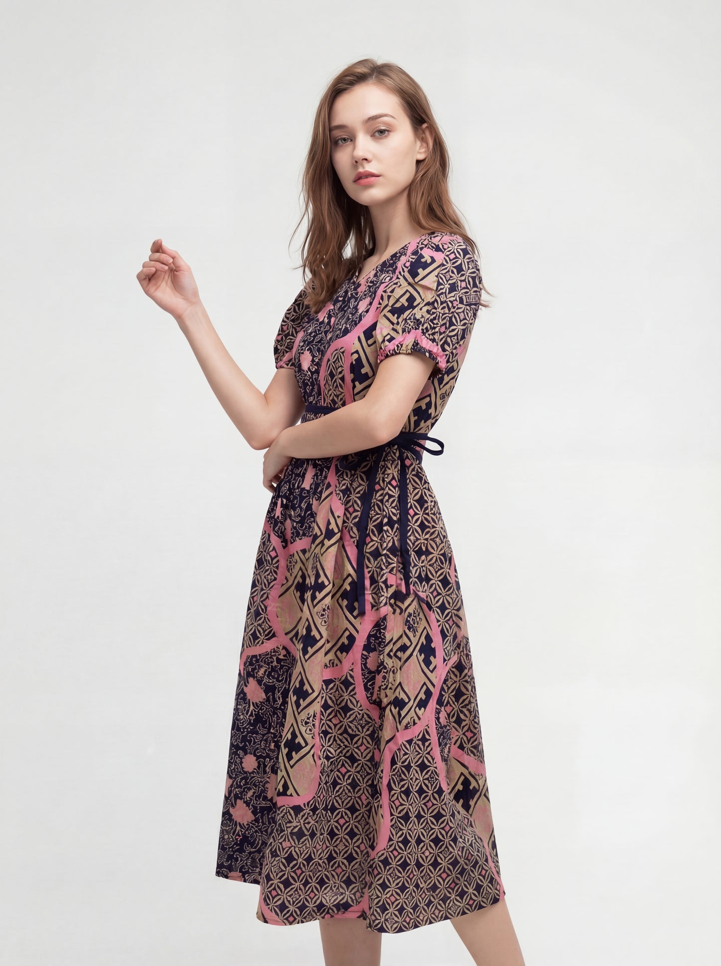Women's Batik Puff Sleeve Dress - Artistic Heritage