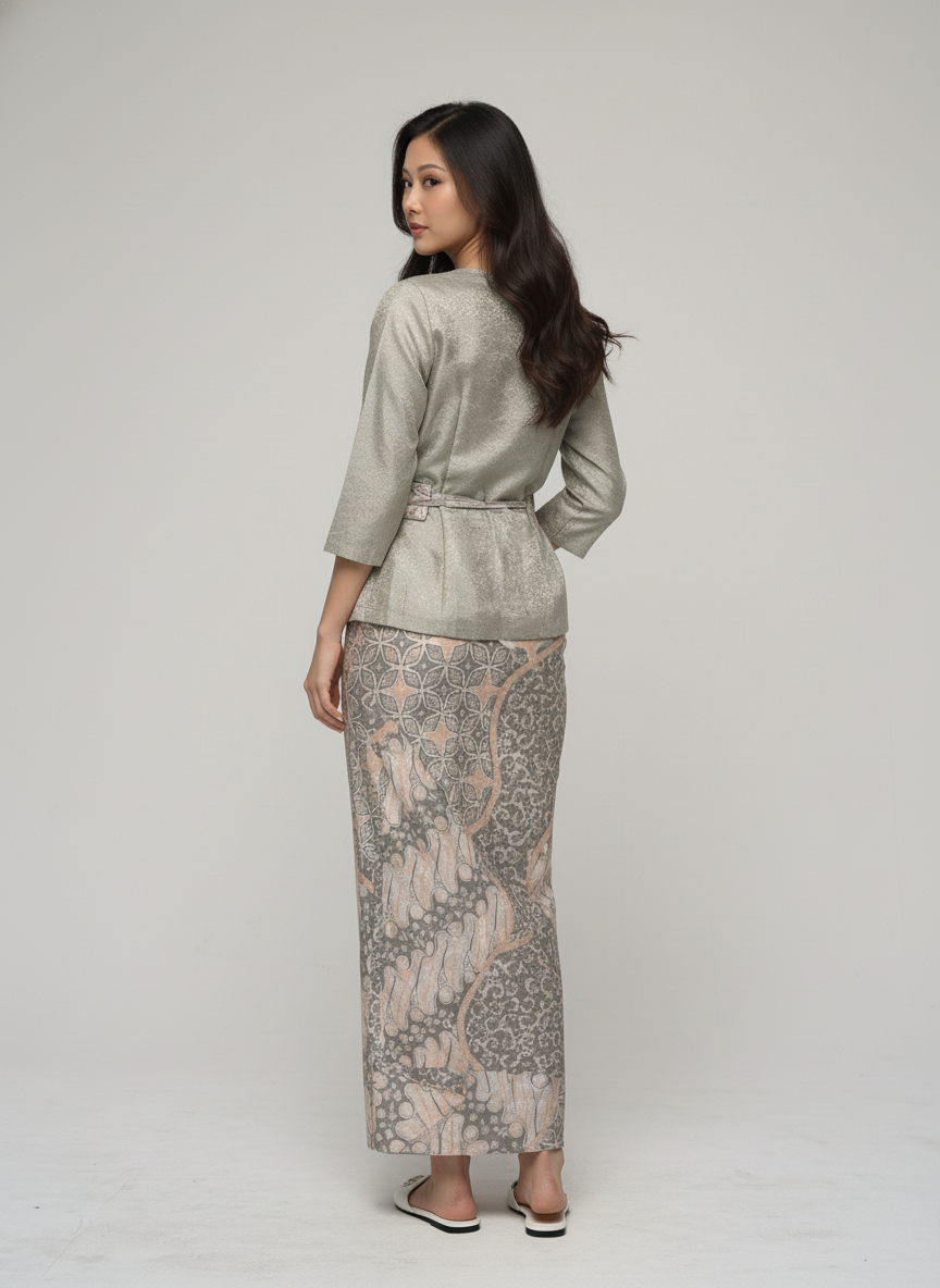 Women's Batik Kebaya - Clara - Sage/White