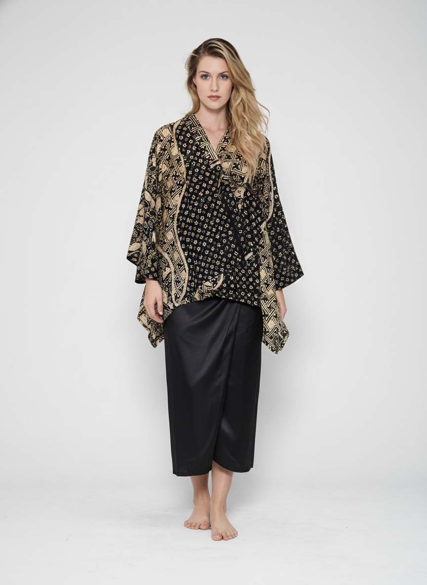 Women's Batik Kebaya Kimono Non Lace Set - Black 1