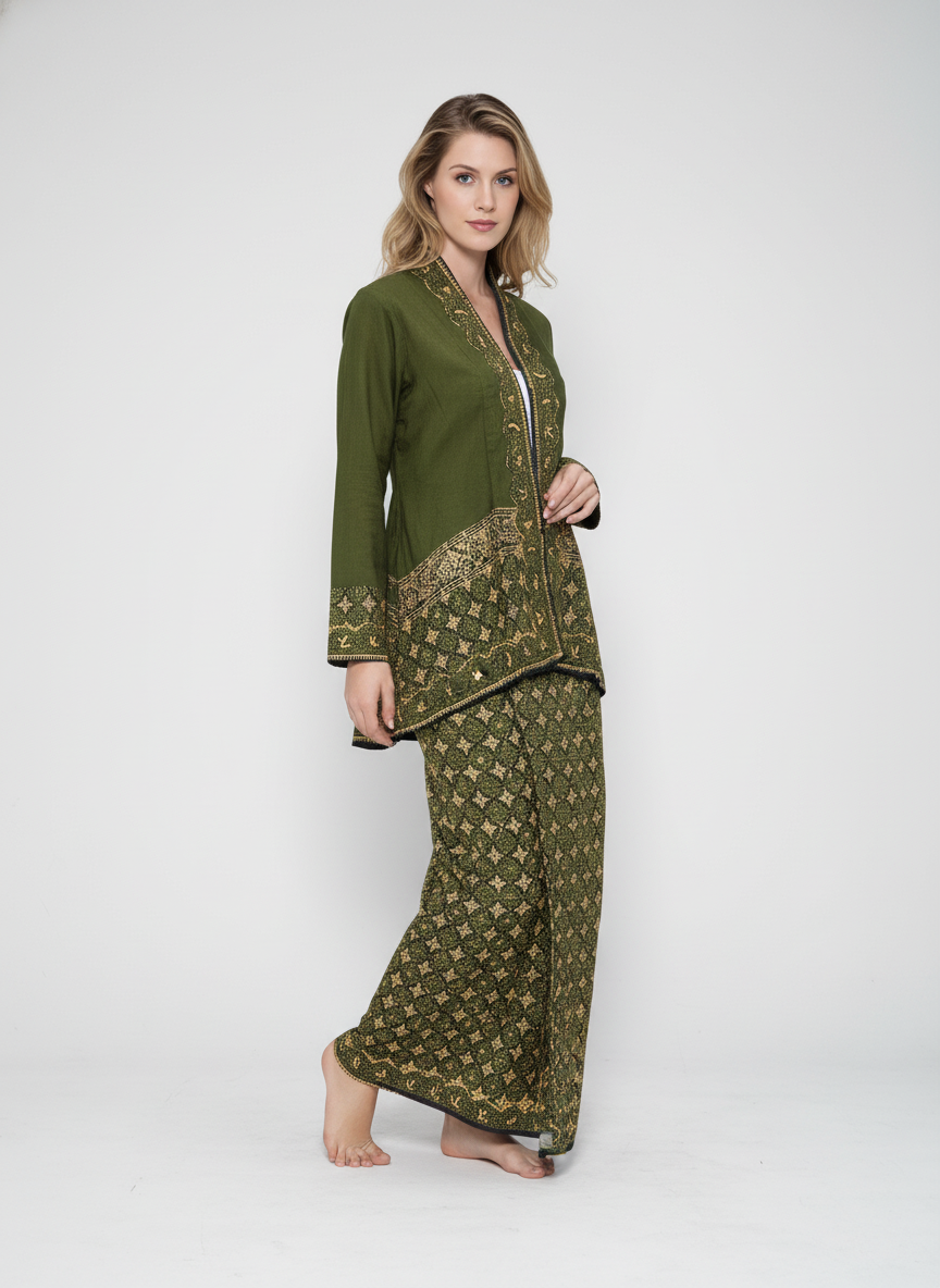 Women's Batik Kebaya Lidia Set - Forest Green 2