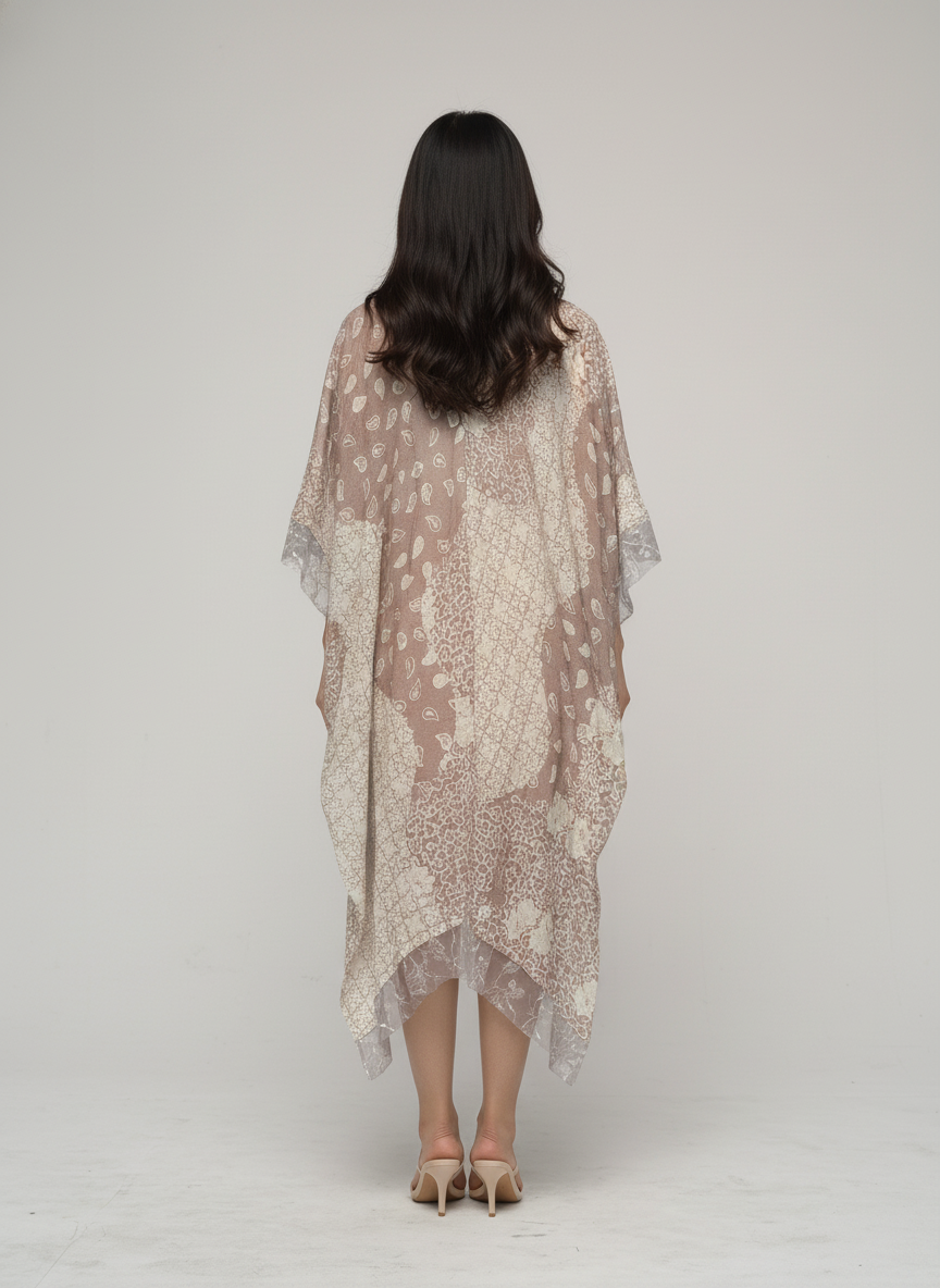 Women's Batik Kebaya Luna Kaftan Tile - Mocca Leaf 1