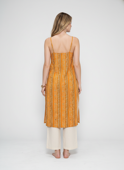 Women’s Batik Kurti – Golden Sunflow Sleeveless 1