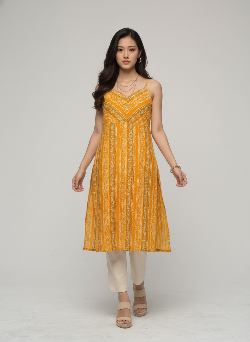 Women’s Batik Kurti – Golden Sunflow Sleeveless 4