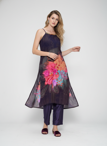 Women’s Batik Kurti – Midnight Bloom Sleeveless 3
