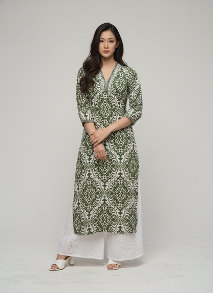 Women’s Batik Kurti – Olive Ethnic Harmony 1