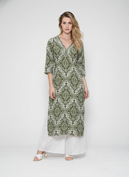 Women’s Batik Kurti – Olive Ethnic Harmony 3