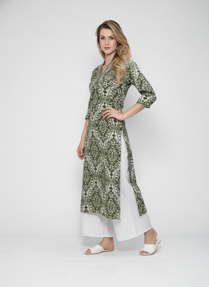Women’s Batik Kurti – Olive Ethnic Harmony 4
