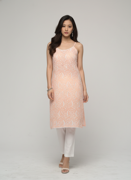 Women’s Batik Kurti – Peach Blossom Sleeveless 1