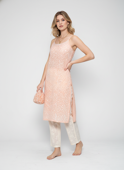 Women’s Batik Kurti – Peach Blossom Sleeveless 3