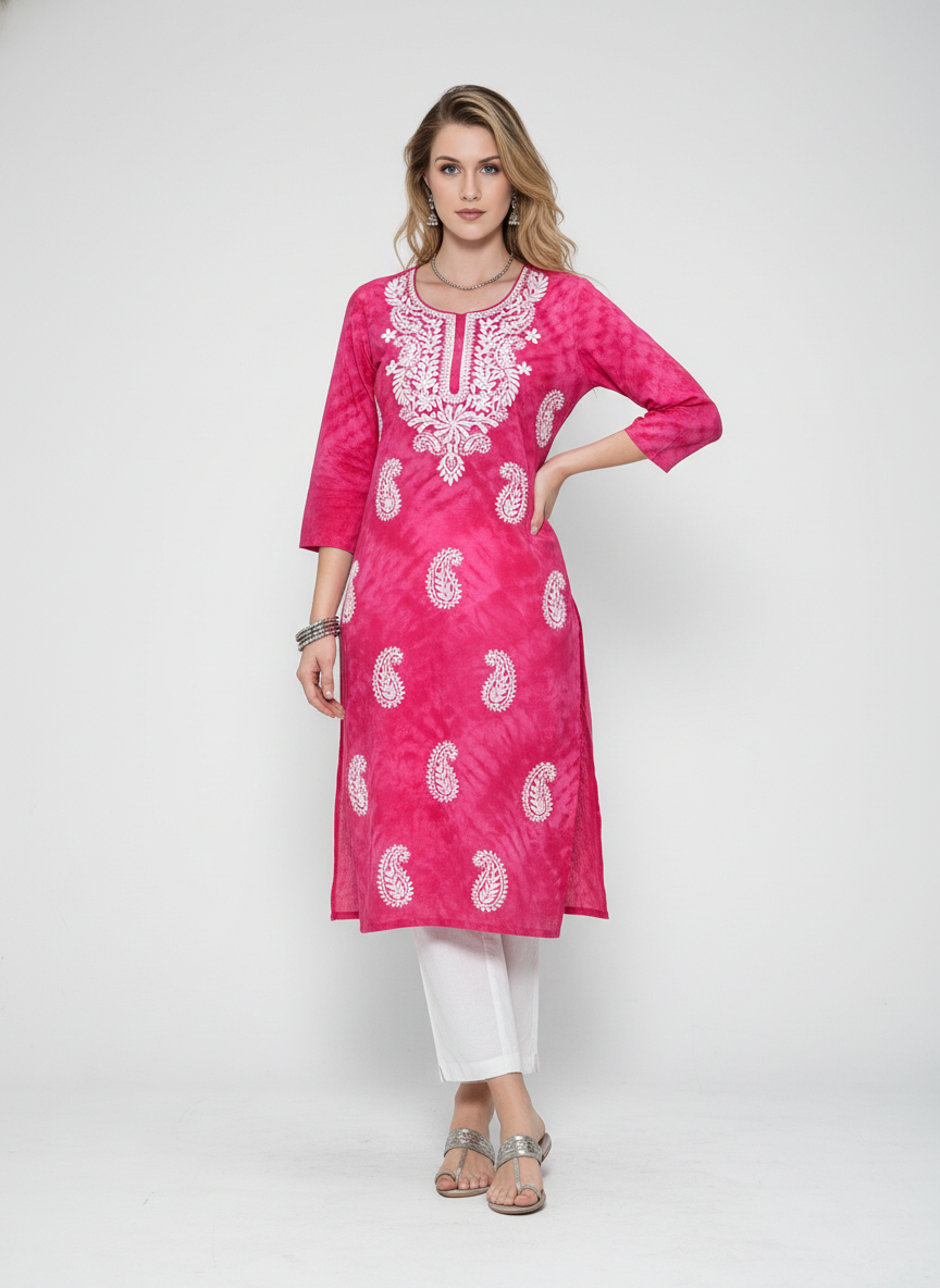 Women’s Batik Kurti – Pink Paisley Elegance 2