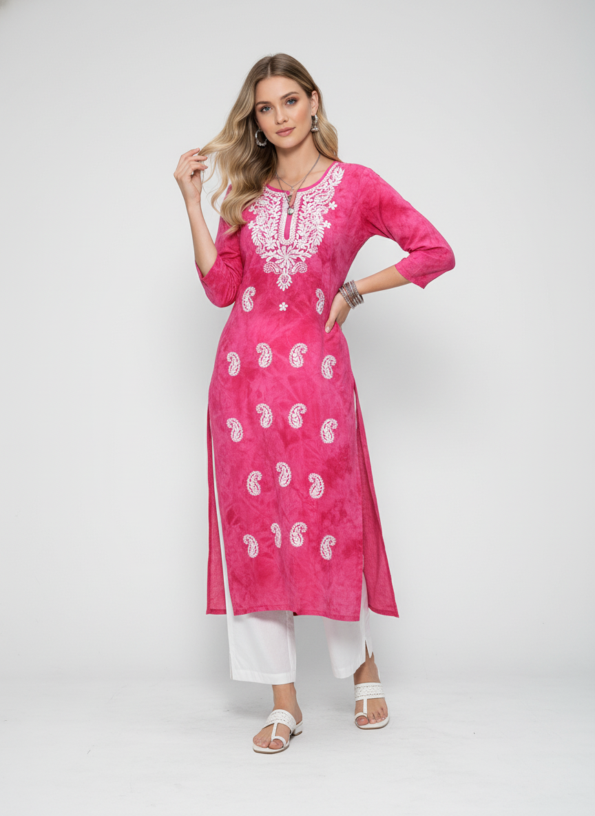 Women’s Batik Kurti – Pink Paisley Elegance 3