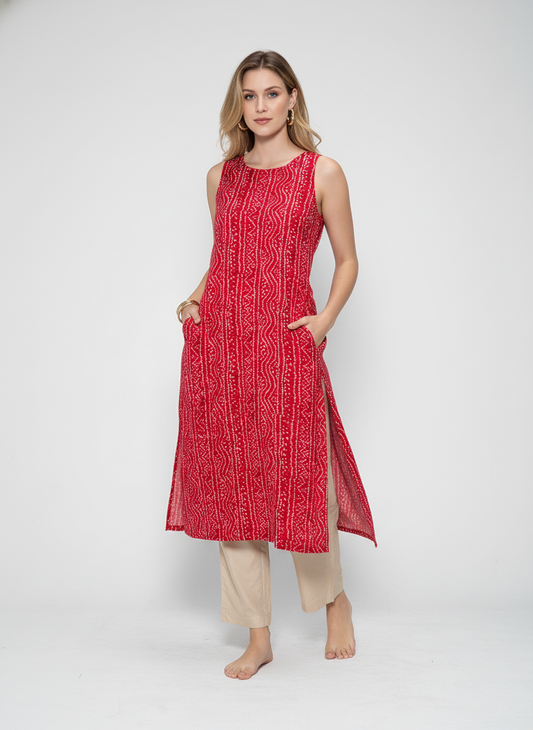 Women’s Batik Kurti – Ruby Rhythm Sleeveless 1