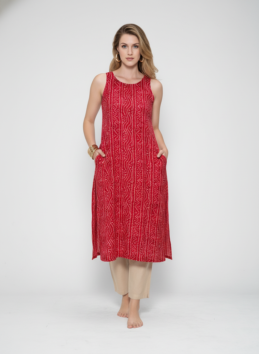 Women’s Batik Kurti – Ruby Rhythm Sleeveless 2