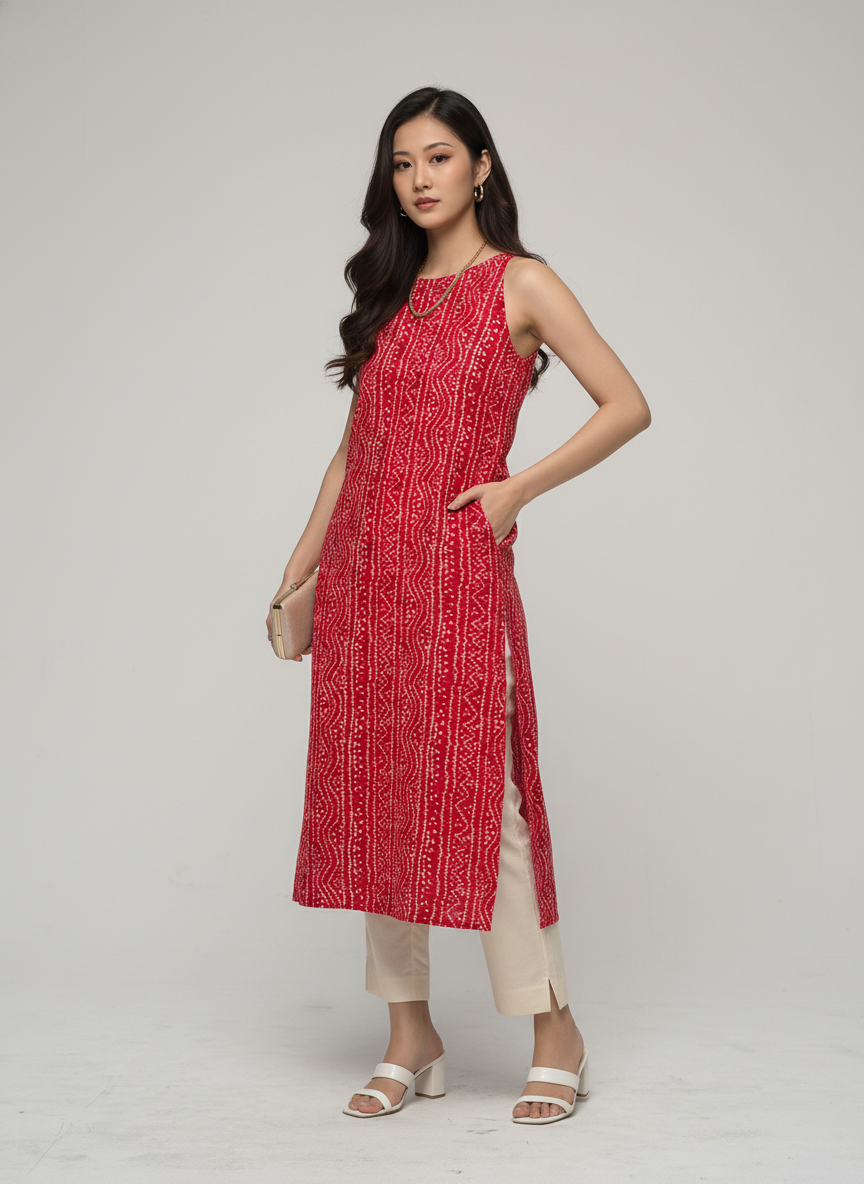 Women’s Batik Kurti – Ruby Rhythm Sleeveless 3