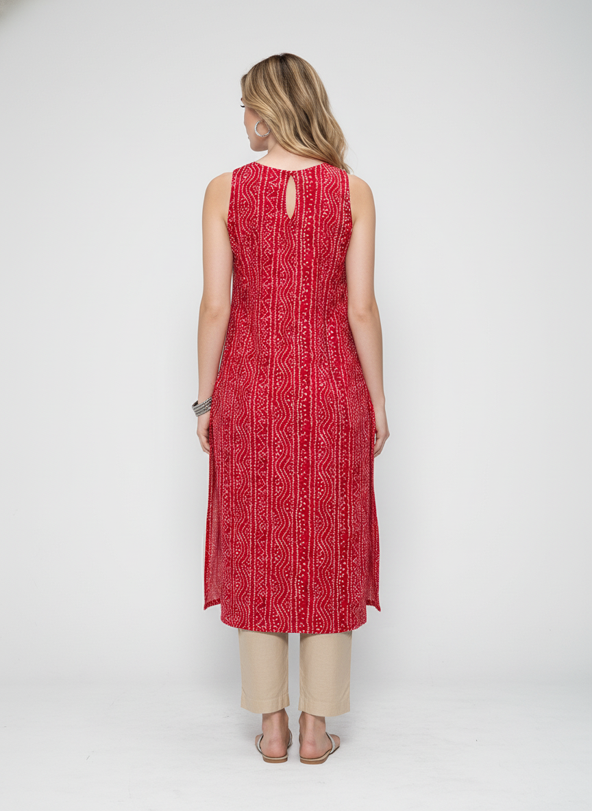 Women’s Batik Kurti – Ruby Rhythm Sleeveless 4