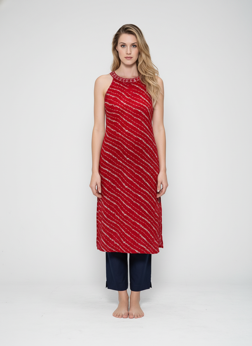 Women’s Batik Kurti – Scarlet Wave Elegance 2
