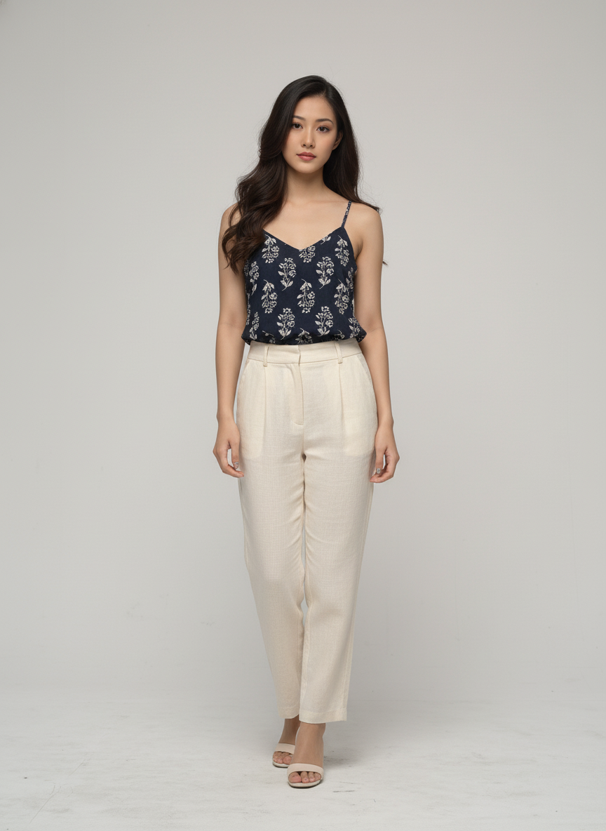 Women’s Batik Top – Navy Blossom Peplum 3