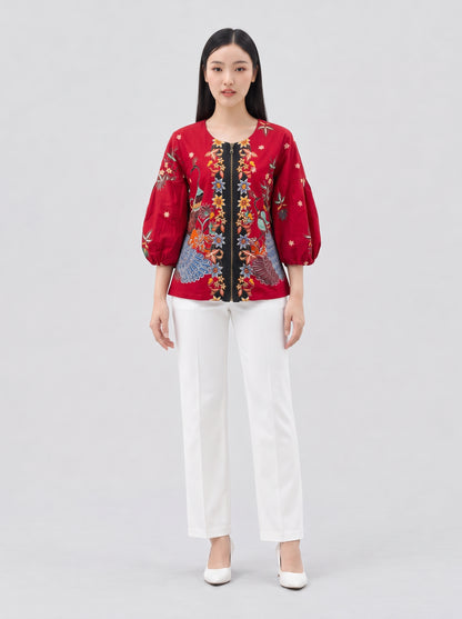 Women's Batik Zipper Blouse - Phoenix Prosperity