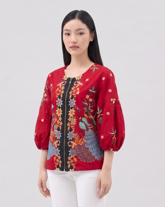 Women's Batik Zipper Blouse - Phoenix Prosperity