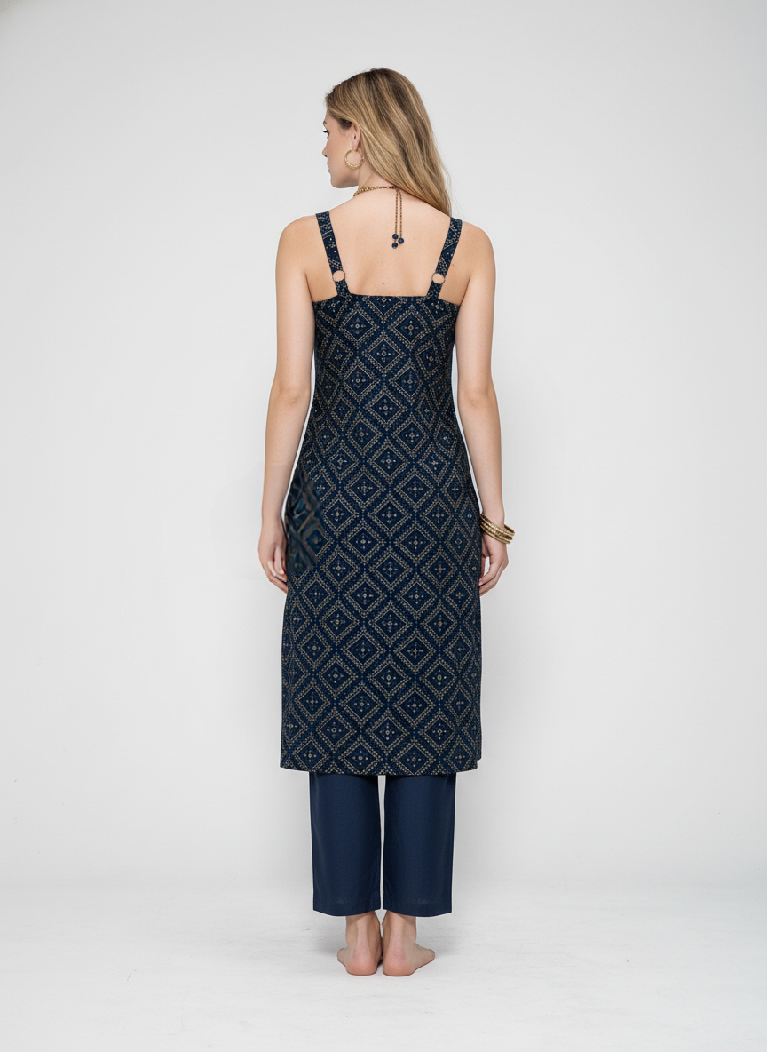 Women’s Batik Kurti – Midnight Diamond Halter