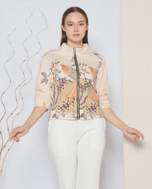 Women's Batik Bomber Jacket - Golden Phoenix