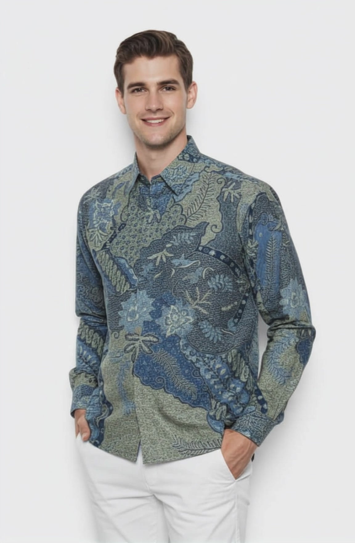 Men's Batik Shirt – Azure Fern | Long Sleeves