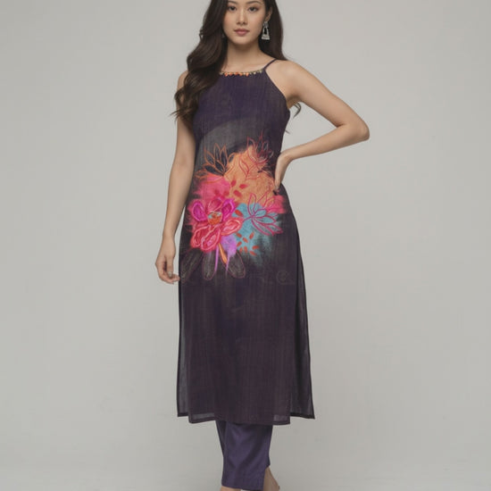 Women’s Batik Kurti – Midnight Bloom Sleeveless - video