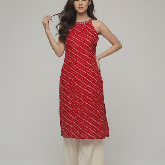 Women’s Batik Kurti – Scarlet Wave Elegance - video