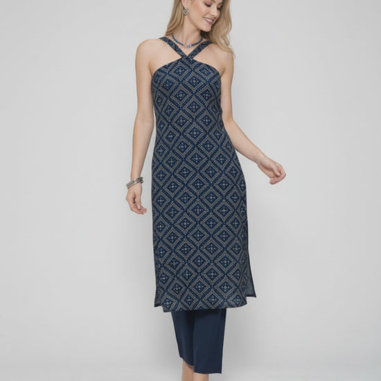 Women’s Batik Kurti – Midnight Diamond Halter - video