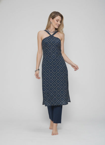 Women’s Batik Kurti – Midnight Diamond Halter - video