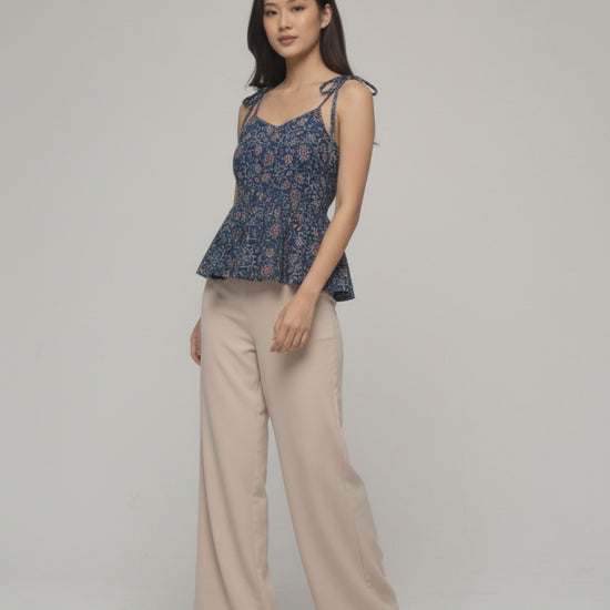 Women’s Batik Top – Navy Meadow Tie-Strap Peplum - video
