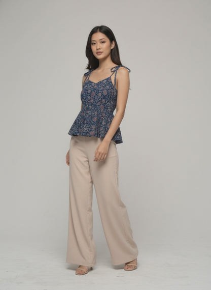 Women’s Batik Top – Navy Meadow Tie-Strap Peplum - video