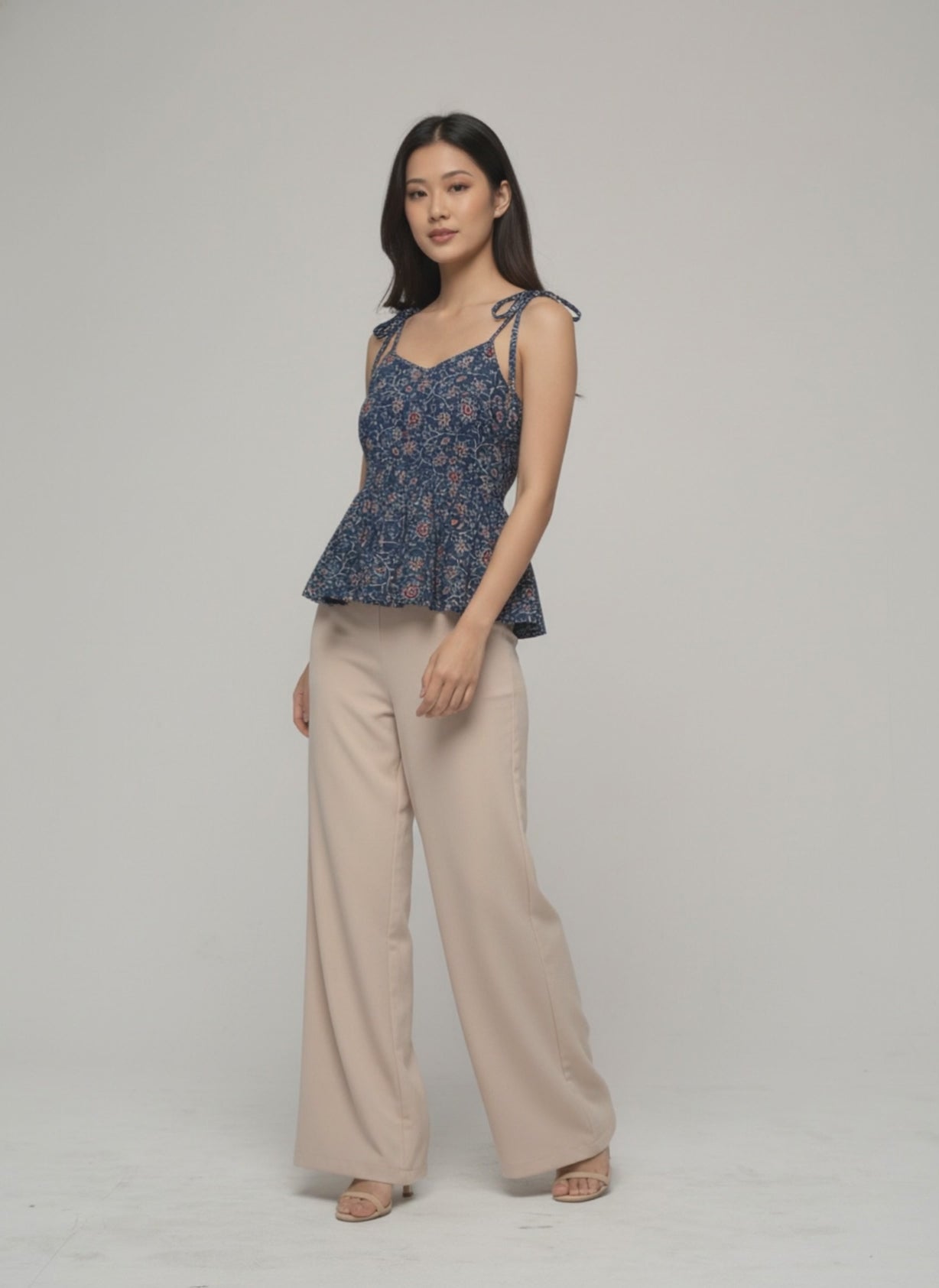 Women’s Batik Top – Navy Meadow Tie-Strap Peplum - video