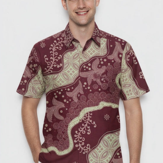 Men's Batik Shirt – Crimson Laurel  Short Sleeves video