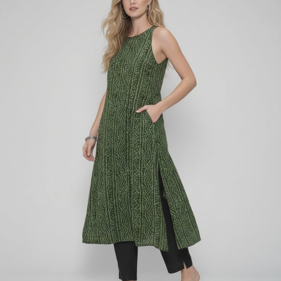 Women’s Batik Kurti – Forest Rhythm Sleeveless  - video