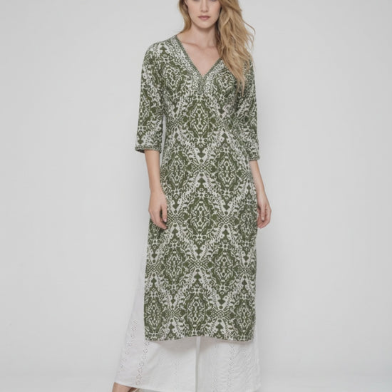 Women’s Batik Kurti – Olive Ethnic Harmony - video