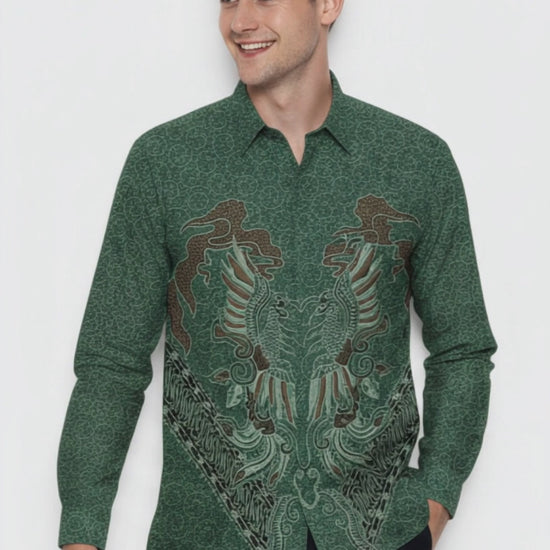 Men’s Long Sleeve Batik Shirt – Emerald Phoenix | Batik Malaysia video