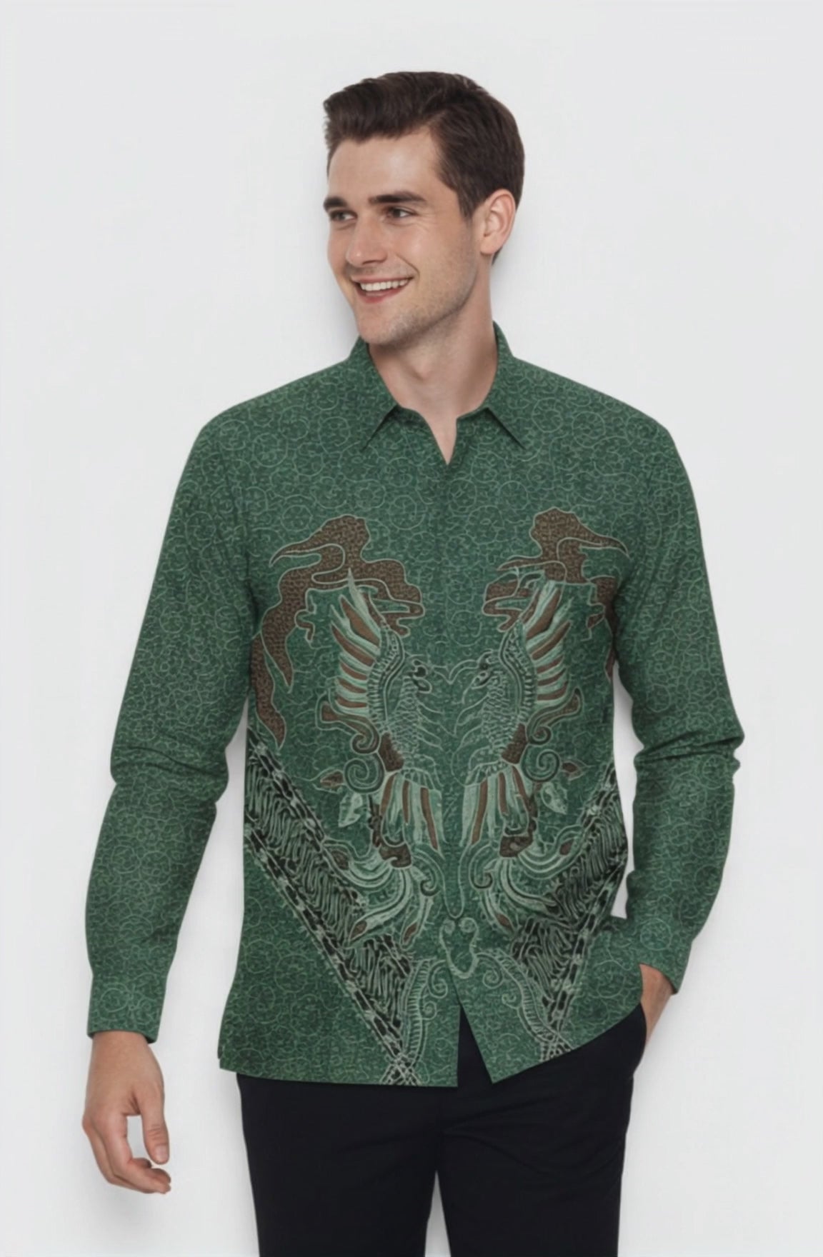 Men’s Long Sleeve Batik Shirt – Emerald Phoenix | Batik Malaysia video